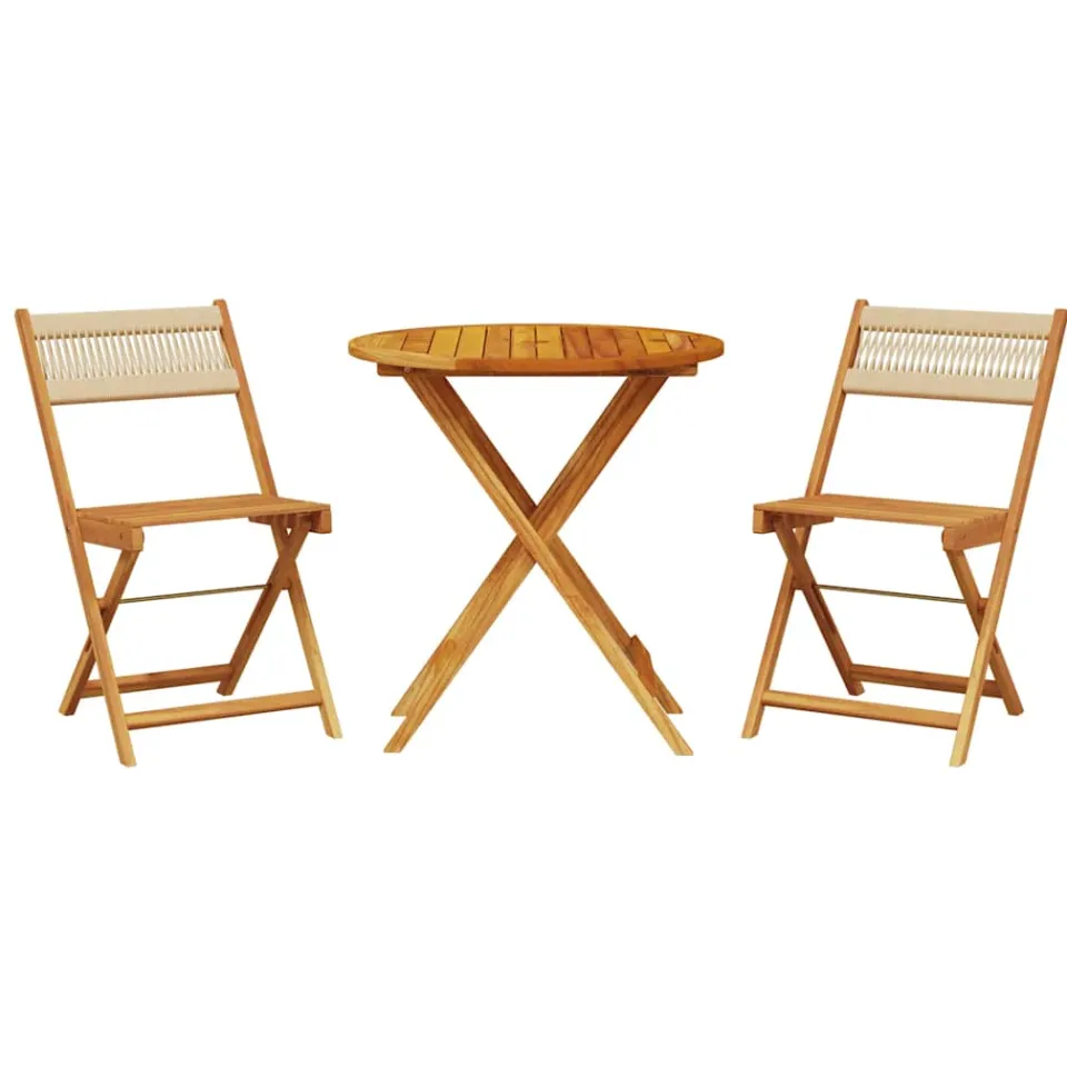 vidaXL 3-delige Bistroset polypropeen en massief hout beige, foto 3