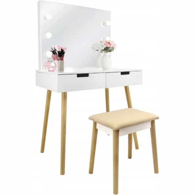 Viking Choice Kaptafel - met spiegel en kruk - LED-verlichting - 80x50x135 cm wit