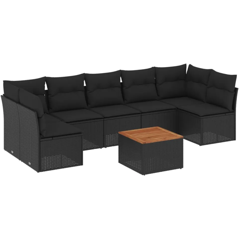 vidaXL 8-delige Loungeset met kussens poly rattan zwart
