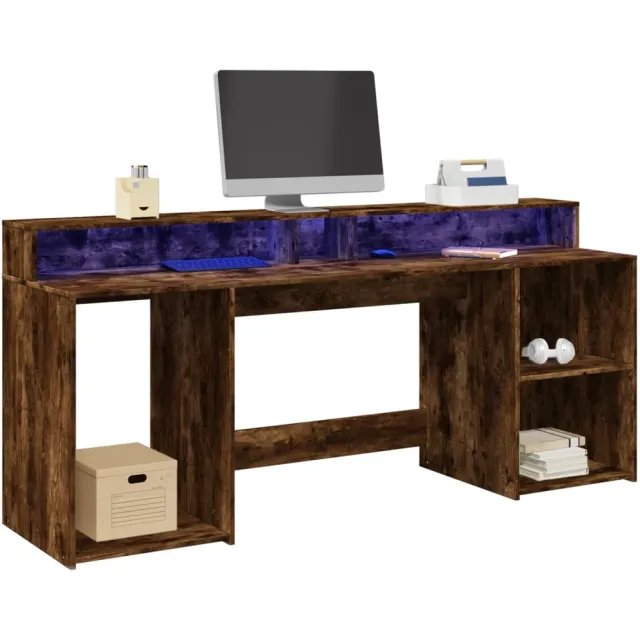 vidaXL Bureau Gerookt eiken 200 x 55 x 91 cm Bewerkt hout, foto 2