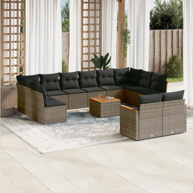 vidaXL 13-delige Loungeset met kussens poly rattan grijs, foto 2