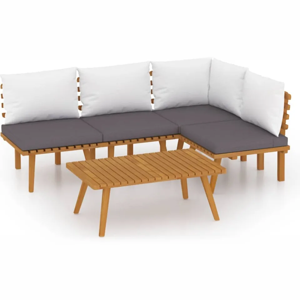 vidaXL 5-delige Loungeset met kussens massief acaciahout Bruin