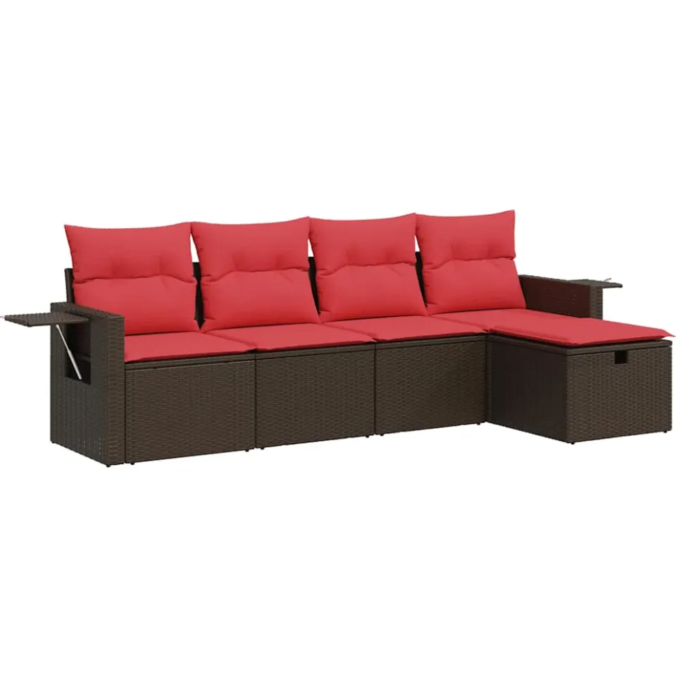 vidaXL 5-delige Loungeset met kussens poly rattan bruin
