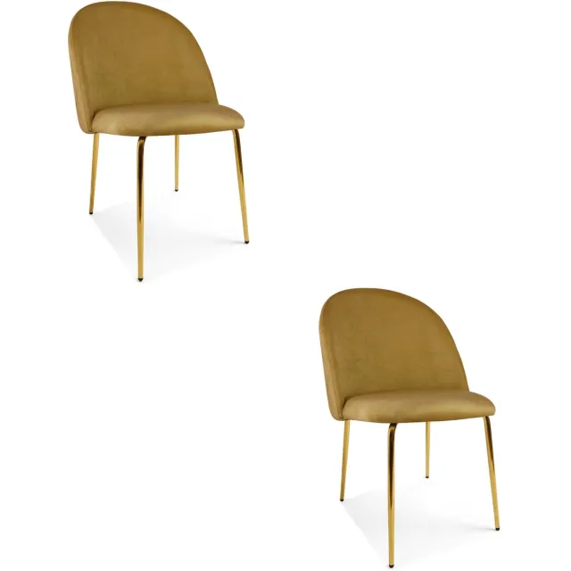 LEOBERT Set van 2 eetkamerstoelen INCA - Okergeel fluweel - Gouden metalen poten - Modern design Geel/Goud