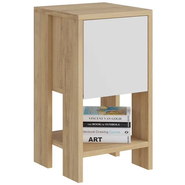 Skye Decor , Nachtkastje, Ema - Sapphire Oak, White, Gemelamineerde spaanplaat, Saffier eiken & Wit, 30 x 30 x 55 cm