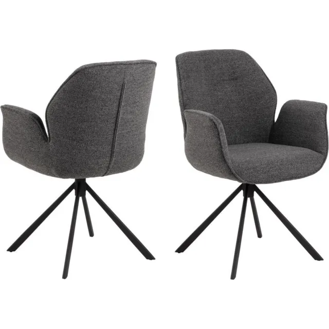 Giga Living Eetkamerstoel met Armleuning Bouclé Grijs - 61x58,5x91cm - Eetkamerstoel Marouan - Giga Living
