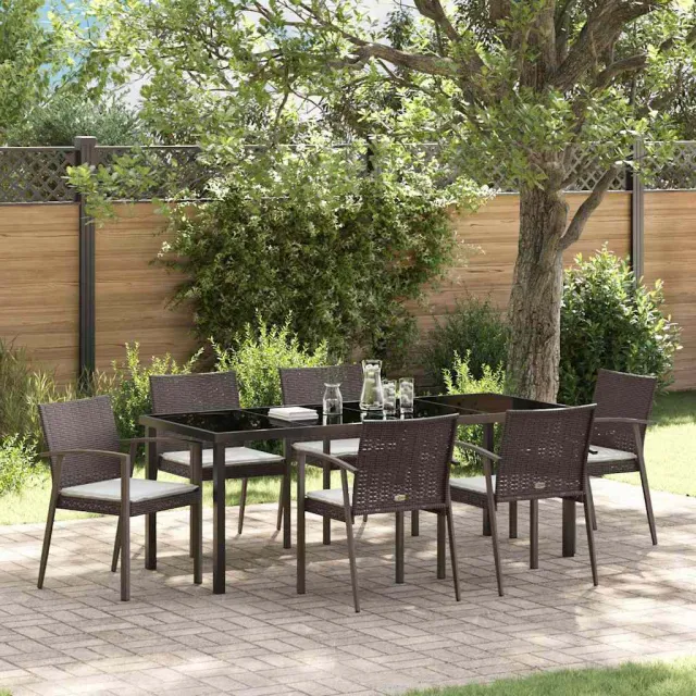 vidaXL Tuin eettafelset 7 st Bruin en zwart PE Rattan