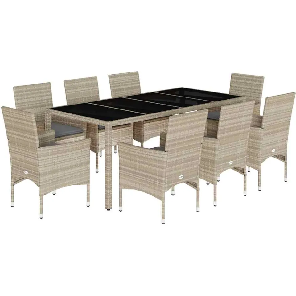 vidaXL 9-delige Tuinset met kussens poly rattan en glas lichtgrijs grijs, foto 3