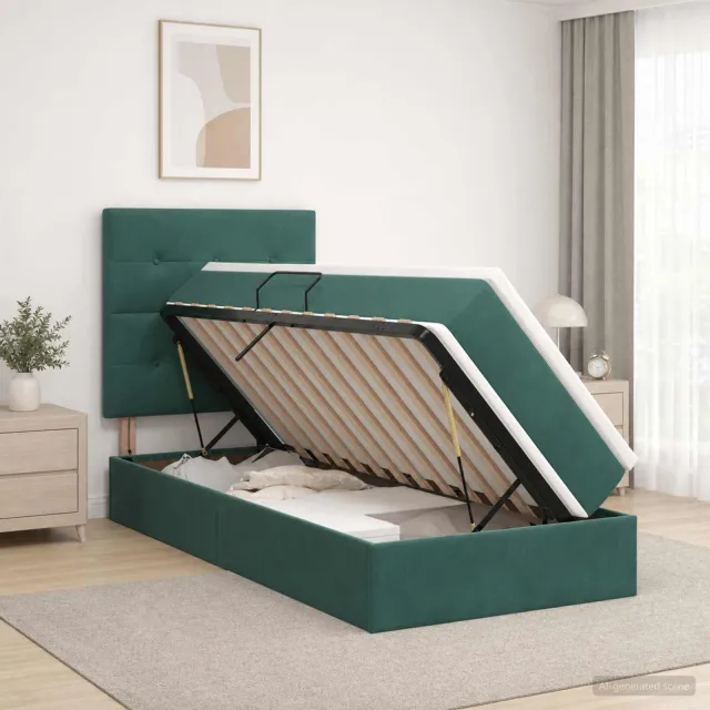 vidaXL LED Opslagbed met Matras Donkergroen 100 x 200 cm Fluweel
