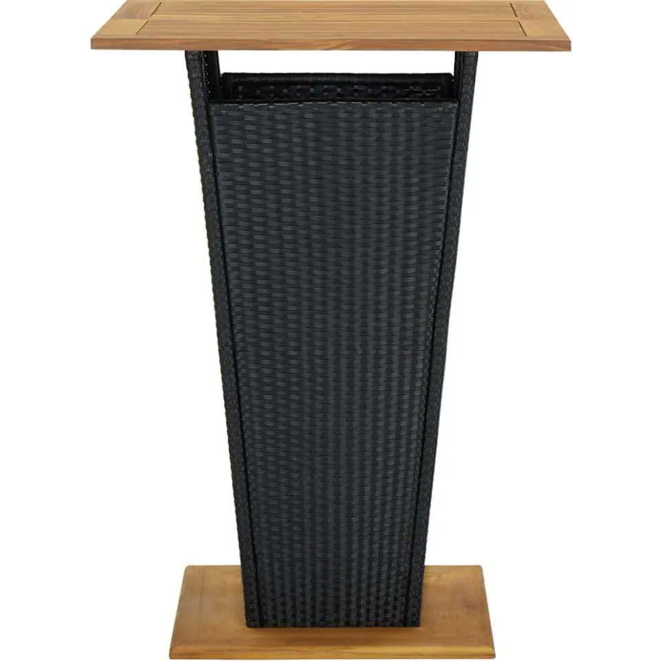 vidaXL Bartafel 80x80x110 cm poly rattan en massief acaciahout zwart, foto 2