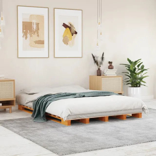 vidaXL Palletbed massief grenenhout wasbruin 140x200 cm