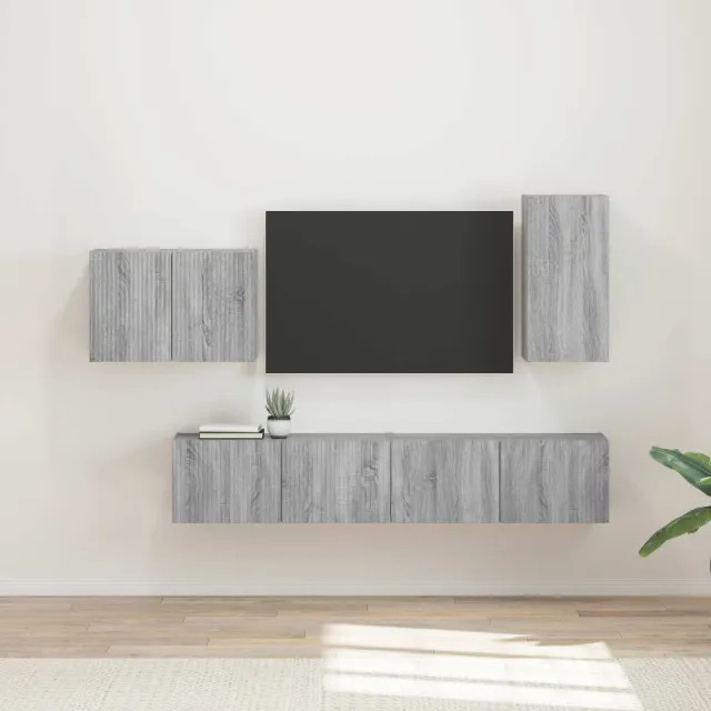 vidaXL TV Wandkast Set 4 st Grijs Sonoma Bewerkt hout