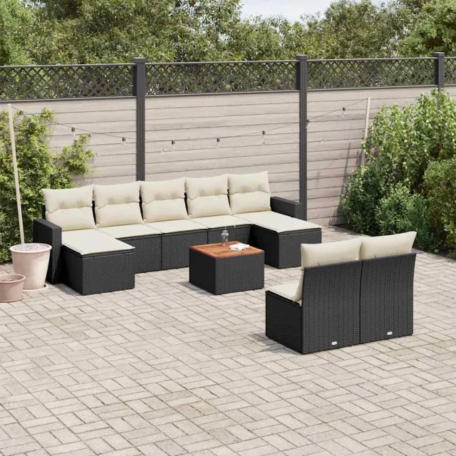 vidaXL 10-delige Loungeset met kussens poly rattan zwart, foto 2