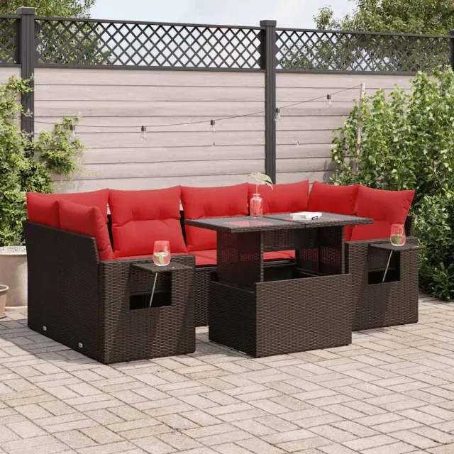 vidaXL 7-delige Loungeset met kussens poly rattan acacia bruin, foto 2