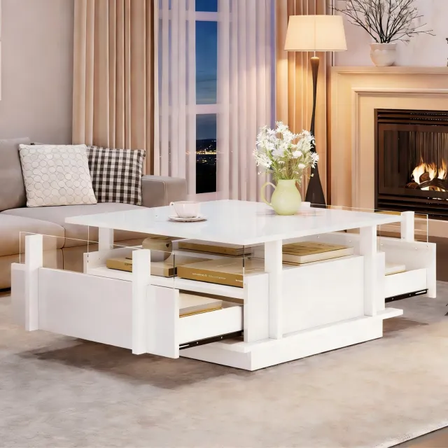 CHICFURN Salontafel - 2 lades - LED-verlichting - vierkant - wit