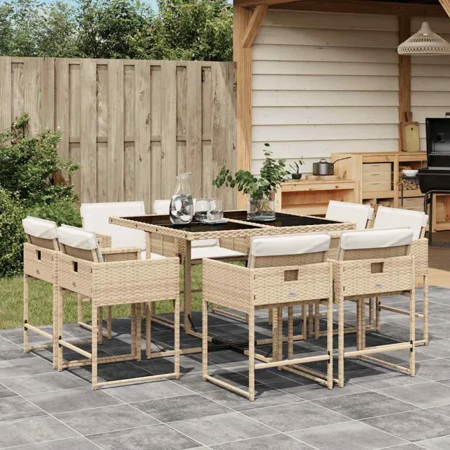 vidaXL 9-delige Tuinset met kussens poly rattan beige, foto 2