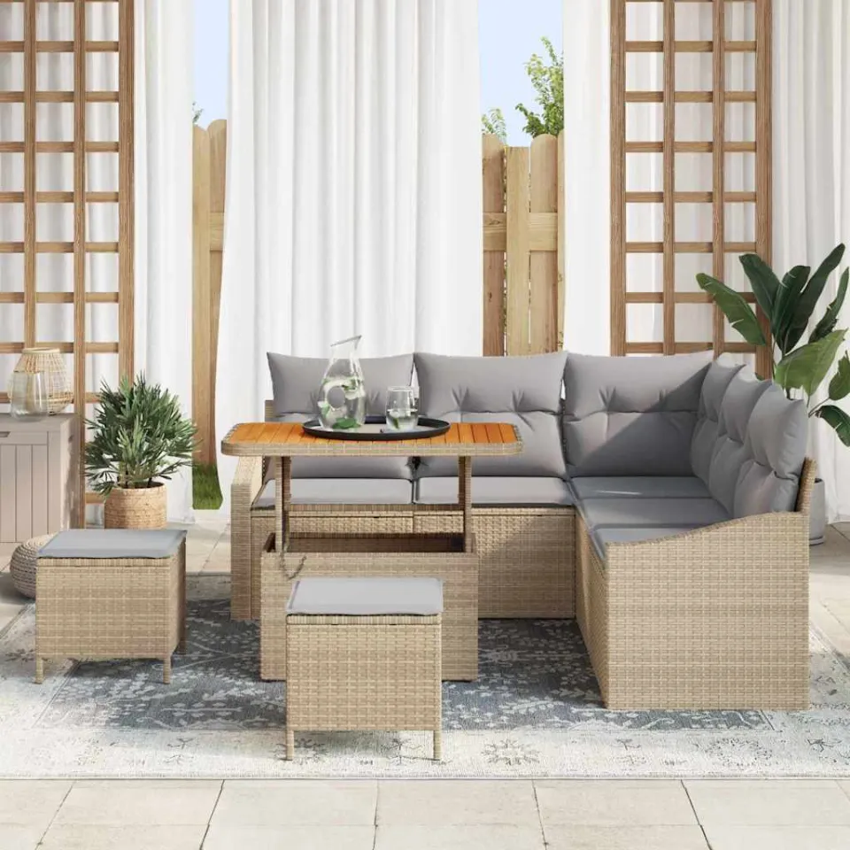 vidaXL Tuinbankenset 8 st Beige poly rattan, foto 3