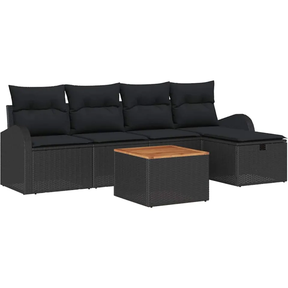 vidaXL Tuinbankenset 6 st Zwart Poly riet, foto 4