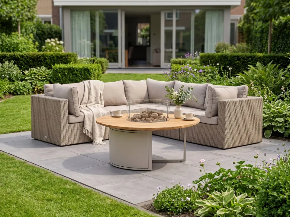 Forza Furniture Forza Cecita/Cosiloft hoek loungeset met vuurtafel 6-delig taupe, foto 4