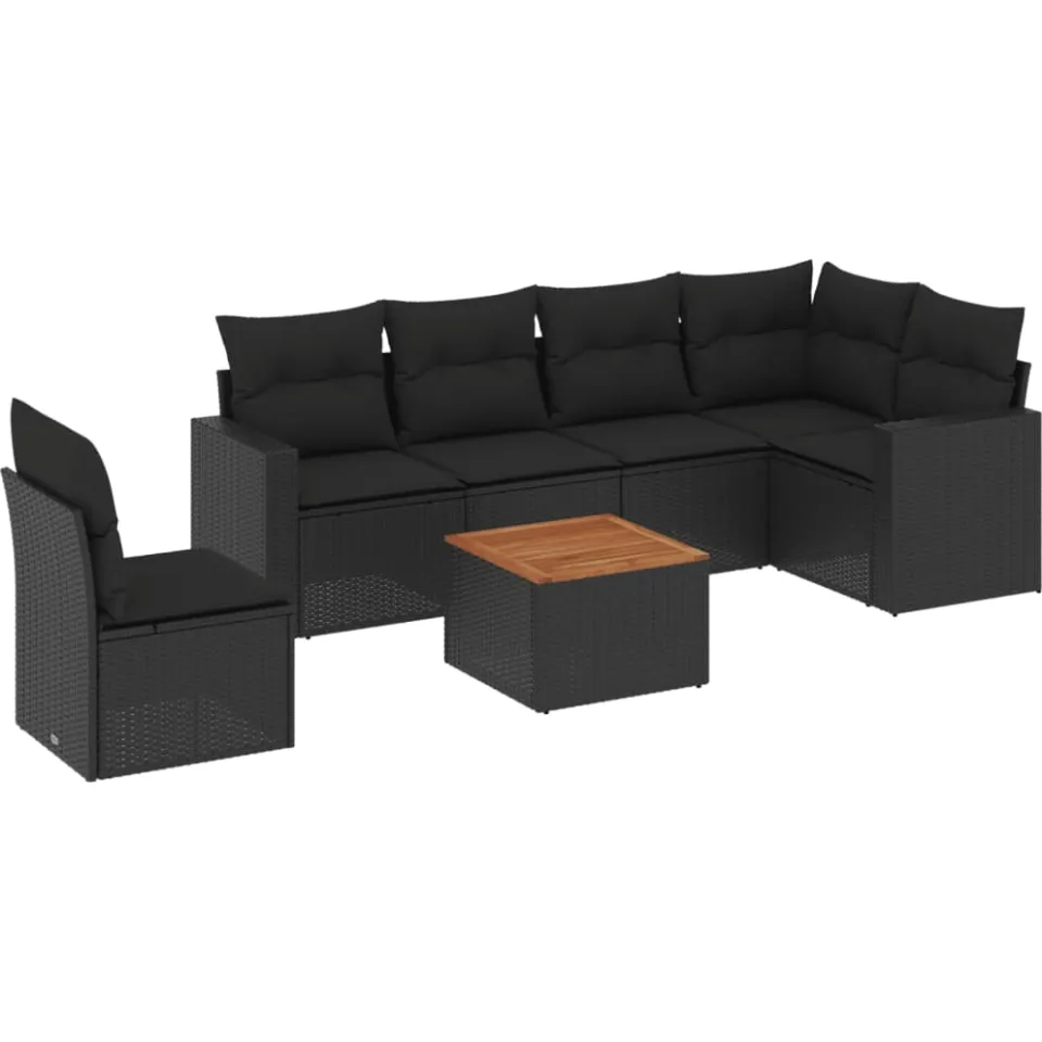 vidaXL 7-delige Loungeset met kussens poly rattan zwart, foto 3