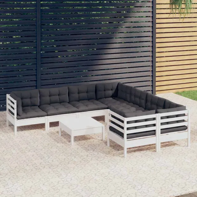 vidaXL 9-delige Loungeset met kussens grenenhout wit, foto 2