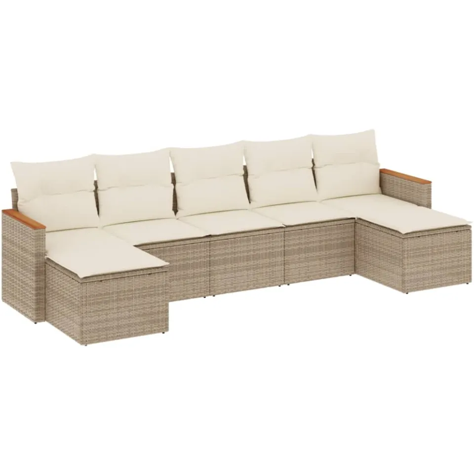 vidaXL 7-delige Loungeset met kussens poly rattan beige, foto 3