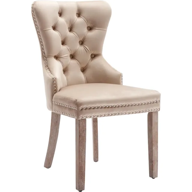 Happiq Eetkamerstoel Set van 2 - Beige - Stof met metalen Accenten - Gestoffeerde Stoel met Decoratieve Deurklopper - voor Eetkamer of Woonkamer