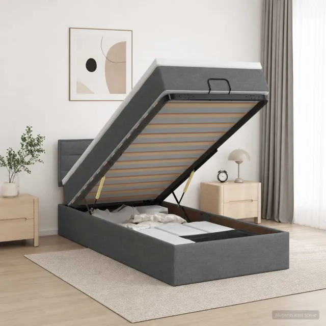 vidaXL Ottoman bed met matras Donkergrijs 100 x 200 cm Stof