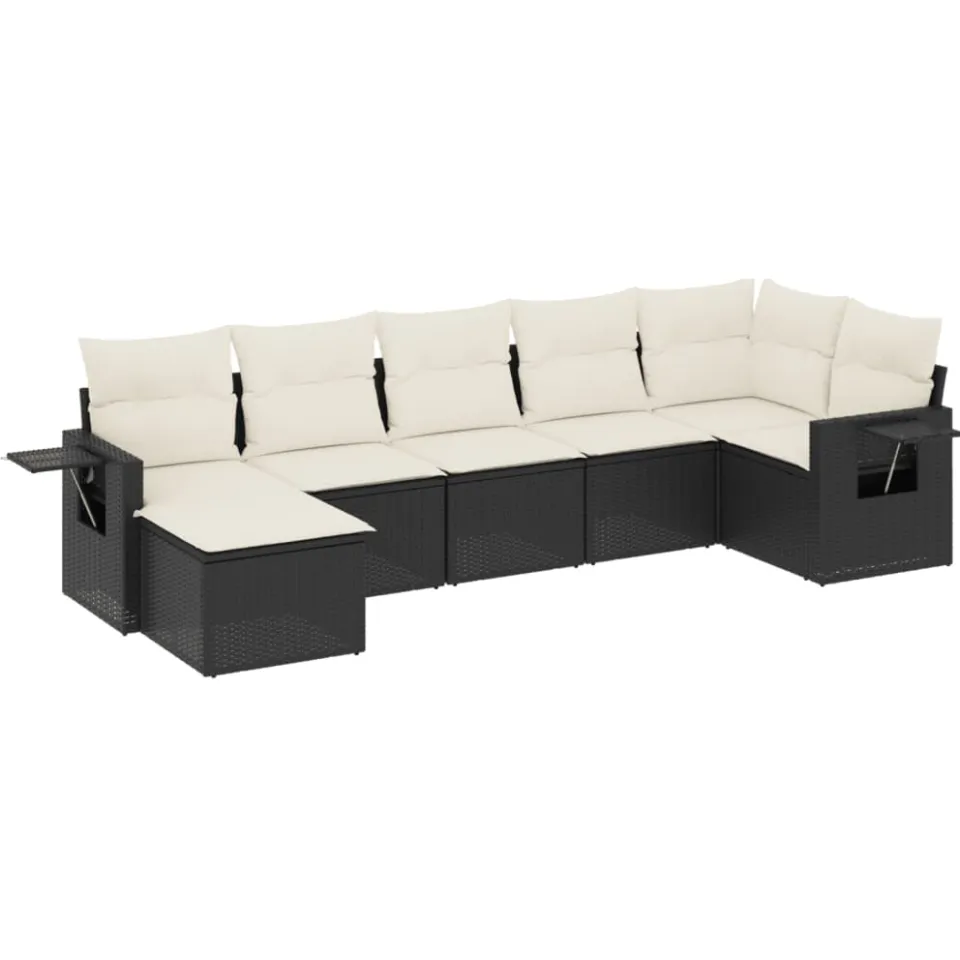 vidaXL 7-delige Loungeset met kussens poly rattan zwart, foto 3