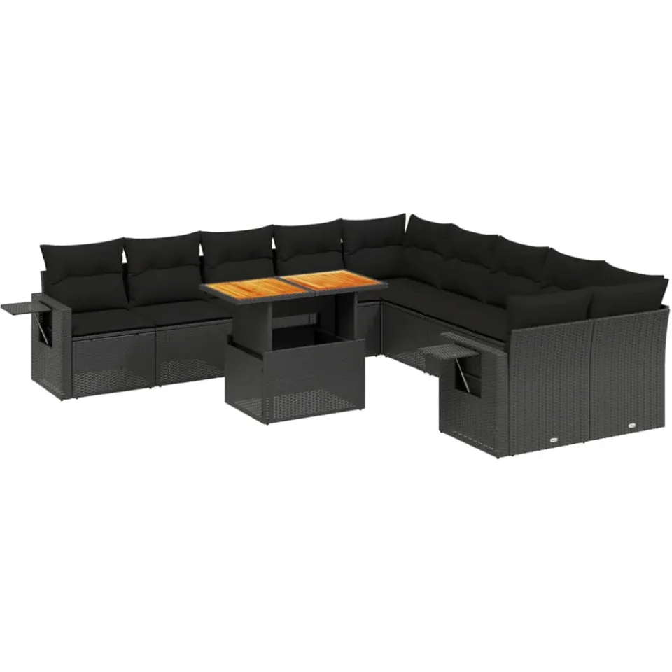 vidaXL 11-delige Loungeset met kussens poly rattan zwart