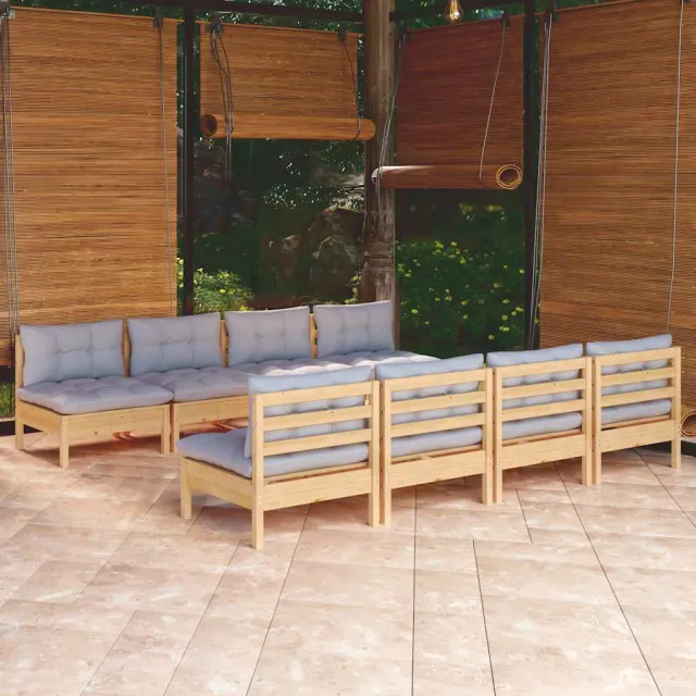 vidaXL 9-delige Loungeset met grijze kussens grenenhout grijs, foto 2