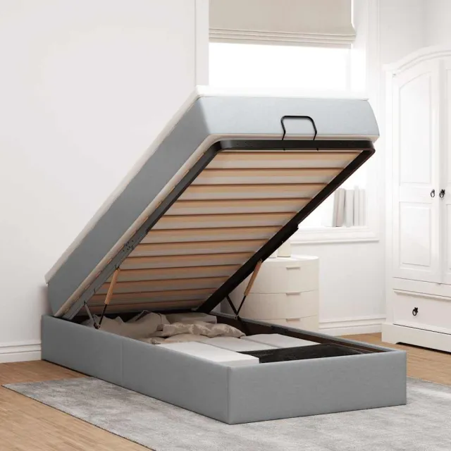 vidaXL Ottoman bed met matras 100x200cm stof lichtgrijs