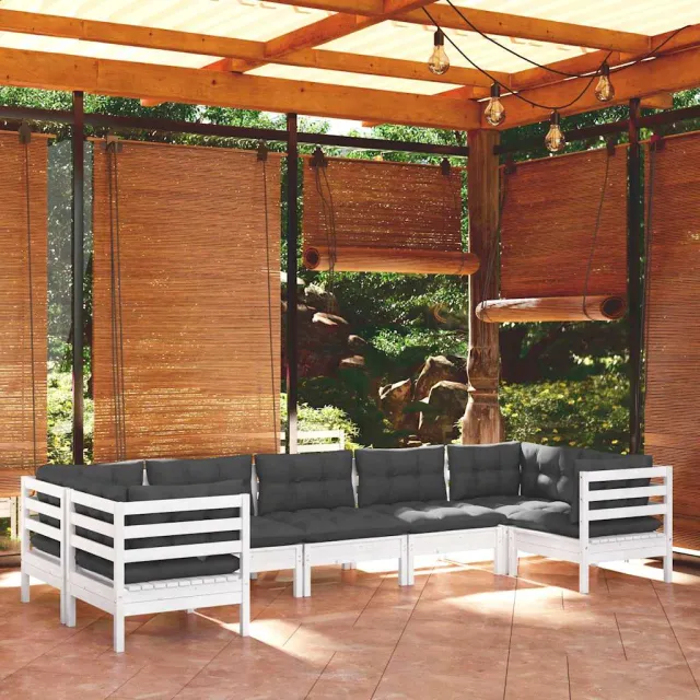 vidaXL 7-delige Loungeset met kussens grenenhout wit, foto 2
