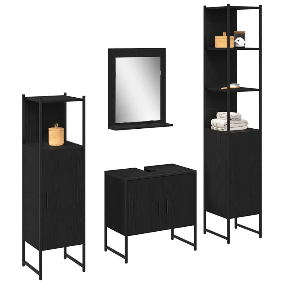vidaXL Badkamermeubelset 4 st Zwart 33 x 33 x 185,5 cm Bewerkt hout