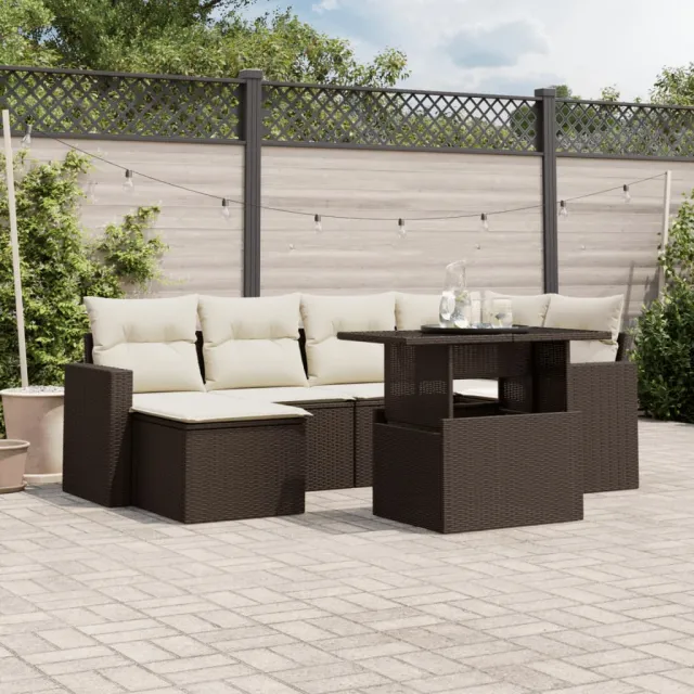 vidaXL 7-delige Loungeset met kussens poly rattan bruin, foto 2