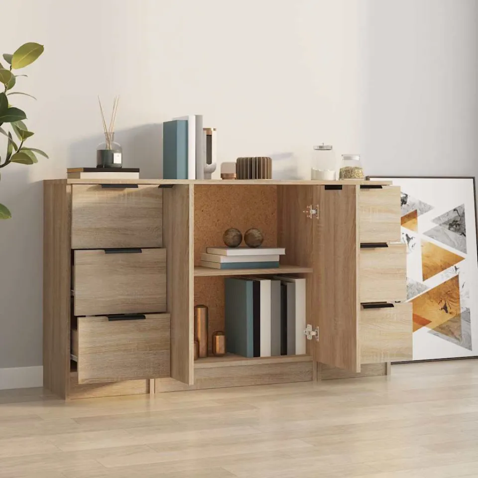 vidaXL Dressoirs 3 st bewerkt hout sonoma eiken, foto 2