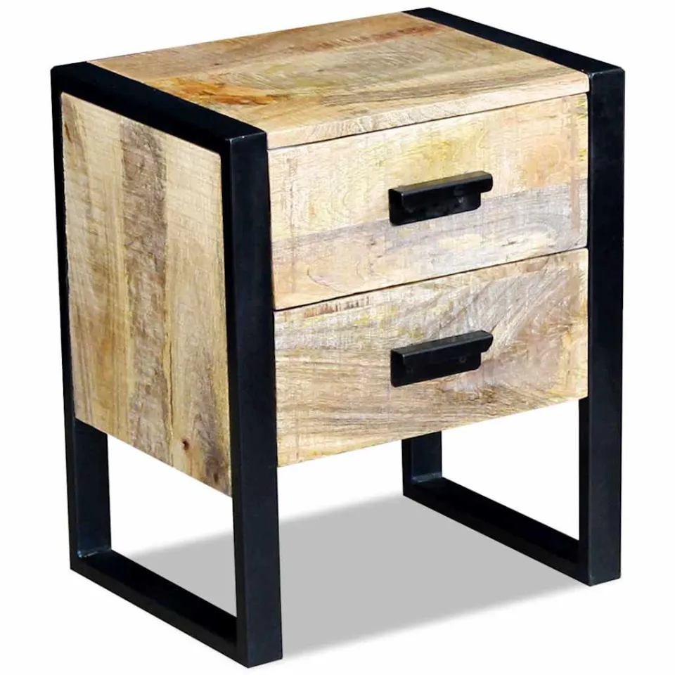 vidaXL Bijzettafel met 2 lades 43x33x51 cm massief mangohout Bruin