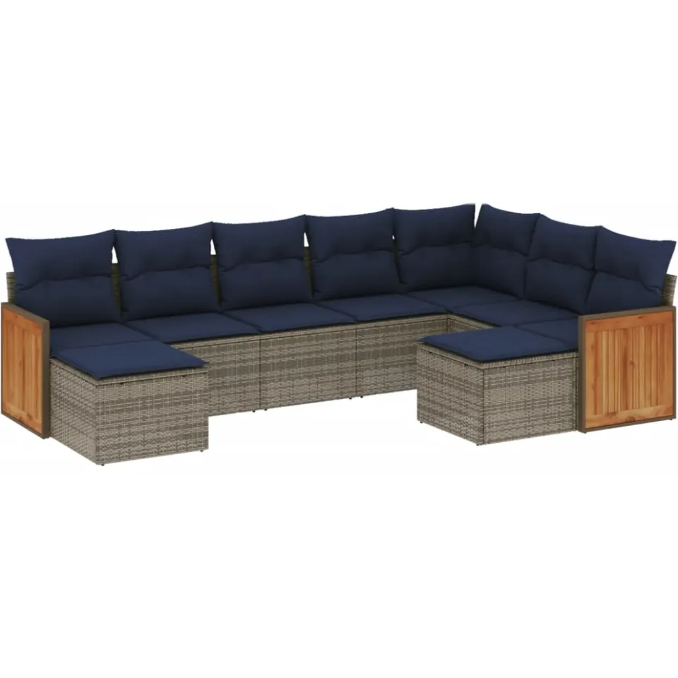 vidaXL 9-delige tuinbankset met kussens, grijs polyrotan, foto 3