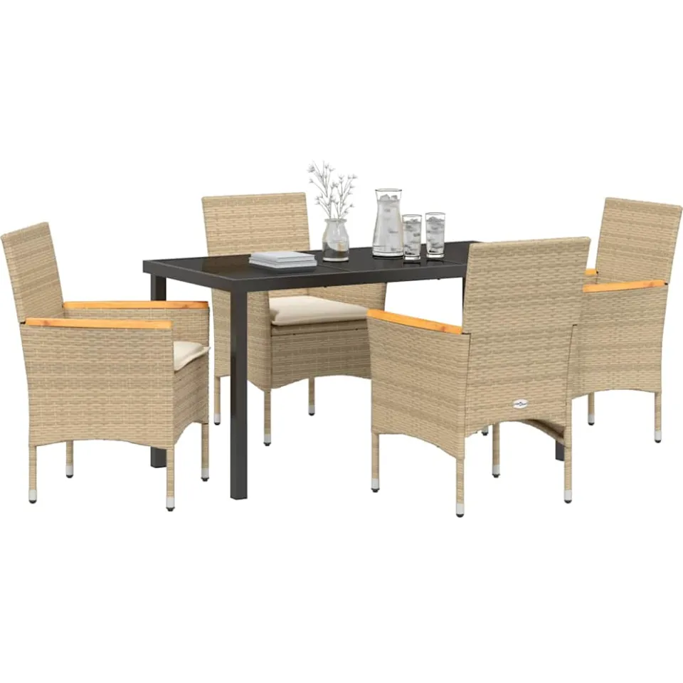 vidaXL Tuin eettafelset 5 st Beige poly rattan, foto 2