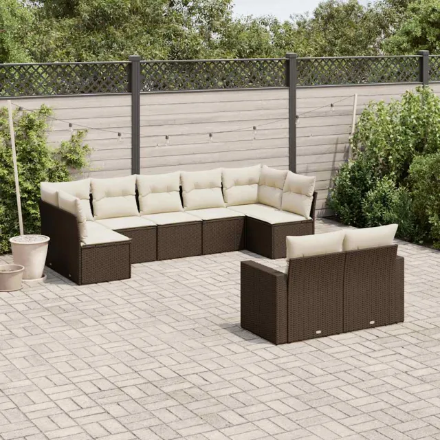 vidaXL 9-delige Loungeset met kussens poly rattan bruin, foto 2