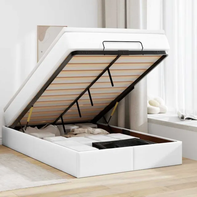 vidaXL Ottoman bed met matras 120x200cm kunstleer wit