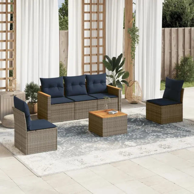 vidaXL 6-delige tuinbankset met kussens, grijs polyrotan, foto 2