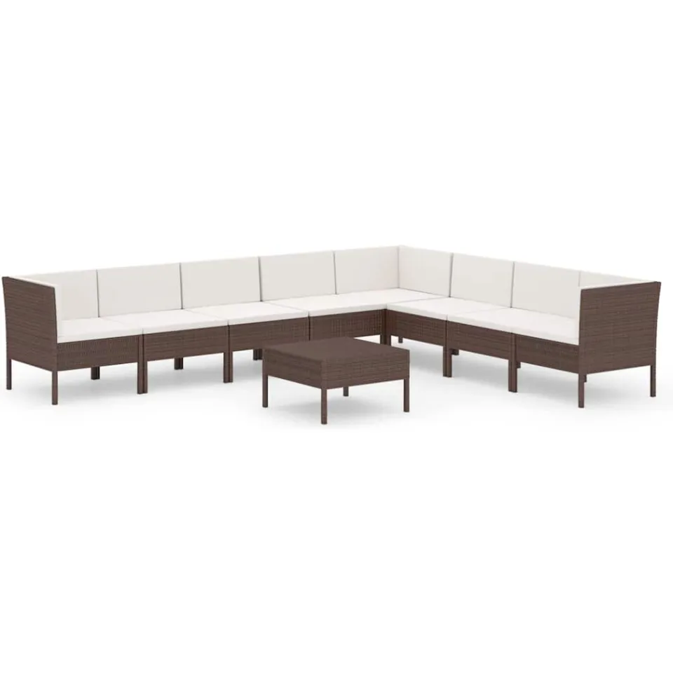 vidaXL 9-delige Loungeset met kussens poly rattan bruin, foto 4