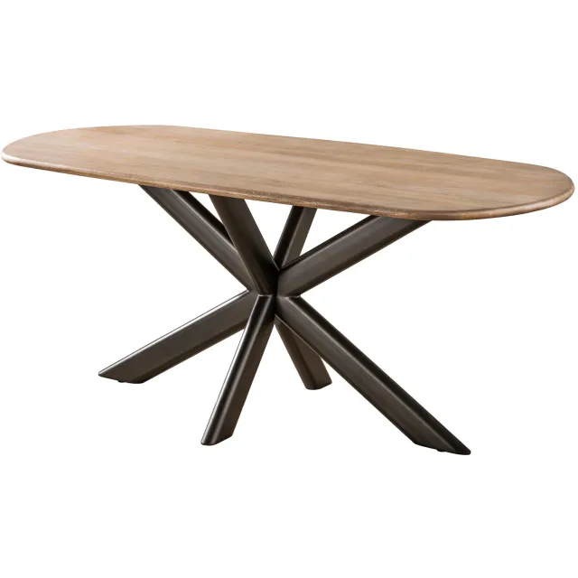 Nest of Nora Eettafel Torvi - 180 cm - Massief mangohout zandkleurig - Ovale buizen spiderframe / eettafels voor 4 tot 6 personen - Rechthoekige eettafel