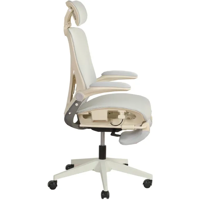 OKWISH Ergonomische klapbare bureaustoel met 3D hoofdsteun, verstelbare armleuningen en werkpedalen - grijs