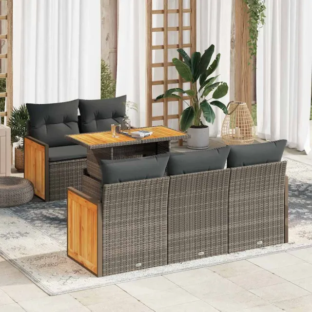 vidaXL 6-delige Loungeset met kussens poly rattan acacia grijs, foto 2