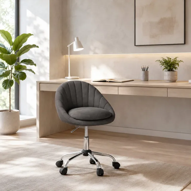 Welltin Bureaustoel - Draaibare bureaustoel - Make-upstoel - Computerstoel - Ergonomische Bureaustoel - Met rugleuning - Ontspanningsstoel - Donkergrijs