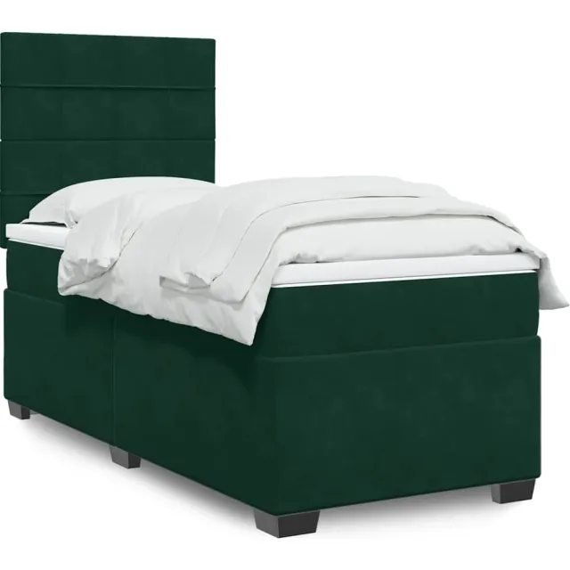 vidaXL Boxspring met matras fluweel donkergroen 100x200 cm groen