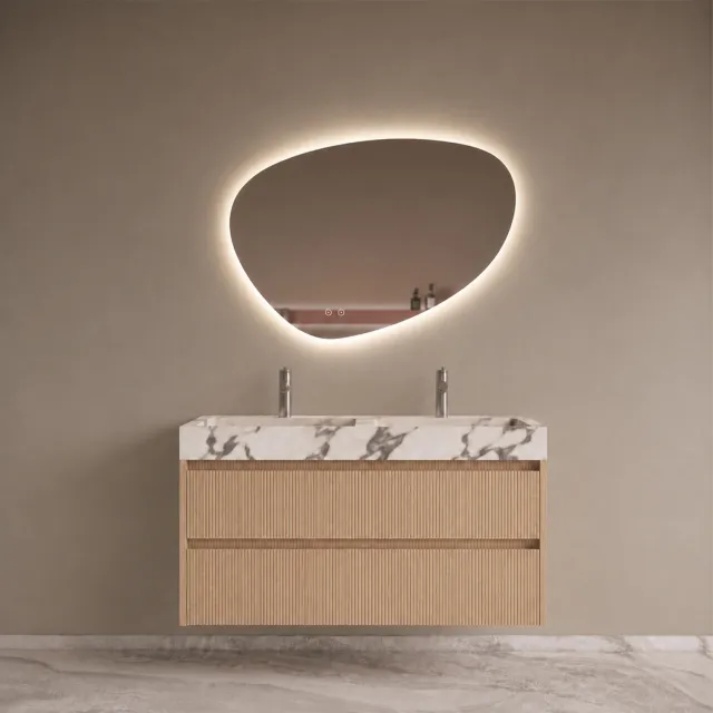 Boss & Wessing BWS Riga Badmeubelset Met Wastafel 100 cm Licht Eiken Japandi - Calacatta Viola Bruin