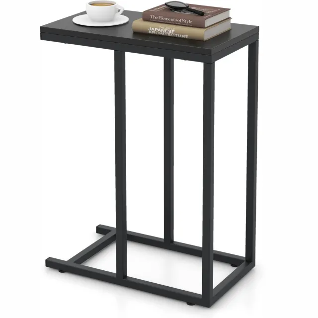 Costway Bijzettafel C-vorm, banktafel met metalen frame, koffietafel voor woonkamer, slaapkamer, kleine ruimtes, salontafel voor bank en bed, laptoptafel, 45,5 x 25,5 x 64 cm (zwart)